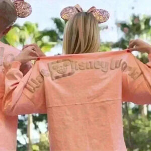 WALT DISNEY WORLD Spirit Jersey Acid Wash Pink Gold Glitter Small
